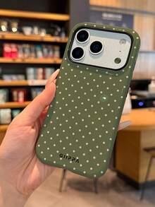 GIIPPA Funda de teléfono con textura suave con lunares rosas sobre un fondo verde oscuro, adecuada para iPhone 17, 17 Air, 16, 15, 14, 13, 12, 11, Pro Max, Plus, X, XS - Verde oscuro - Ver 2