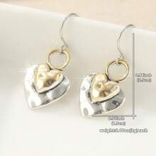 Retro Fashion Heart-Shaped Pendant Earrings, Classic Dual-Tone Earrings For Women, Suitable For Daily Wear And Vacation, An Ideal Gift For Her - Silver - View 6