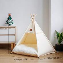四季宠物帐篷，可拆卸可水洗宠物屋，温暖封闭式猫狗窝，适合小型/中型犬猫，室内使用 - 米色 - 查看 13