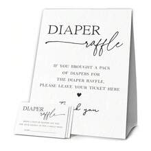 Juegos para baby shower, 1 cartel de pie para rifa de pañales con 50 boletos de rifa de pañales, decoraciones y suministros para fiesta de revelación de género - Blanco - Ver 8