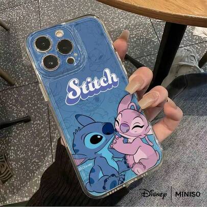 Miniso 迪士尼星际宝贝史迪奇与天使情侣手机壳，适用于iPhone 17/17 Pro/17 Pro Max/17 Air/16/15/14/13/12/11/X系列，iPhone 17 Pro Max手机壳，iPhone 17 Pro手机壳，iPhone 17手机壳，圣诞女友礼物
