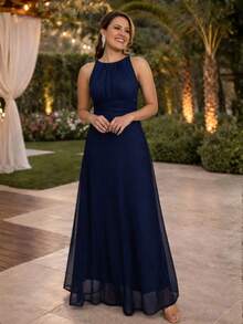 Bridesmaid Dress With Long Cape - Azul Marino - Ver 3