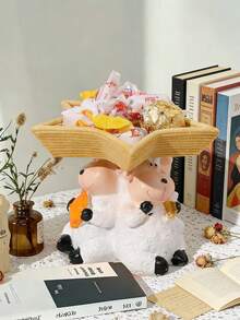 1pc Cute Resin Sheep Desktop Decor Tray, Suitable For Celebration Events, Office, Home And Holiday Decoration (Bow Is A Prop For Photo, Not Included In The Product) - 1PC - View 1