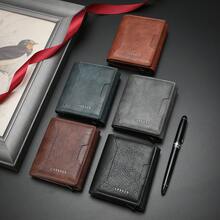 CARRKEN 新款男士钱包，复古多功能三折卡包，多卡位设计，适合年轻男士，迷你钱包，真皮小钱包，旅行必备夏季黑色包袋，节日、毕业、教师节、生日、母亲节礼物。 - 藍色 - 查看 7