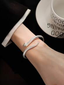 1pc Elegant Snake Bangle Bracelet, Adjustable, Suitable As Birthday Gift For Girlfriend - Silver - View 3