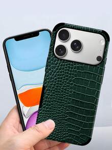 Crocodile Pattern 1pc Black Crocodile Leather Texture Shockproof Phone Case With Rotating Sound Design, Compatible With Iphone 17/16/15/14/13/12/11/XR/7P/8P/XS Max/X/XS, Galaxy - Dark Green - View 5