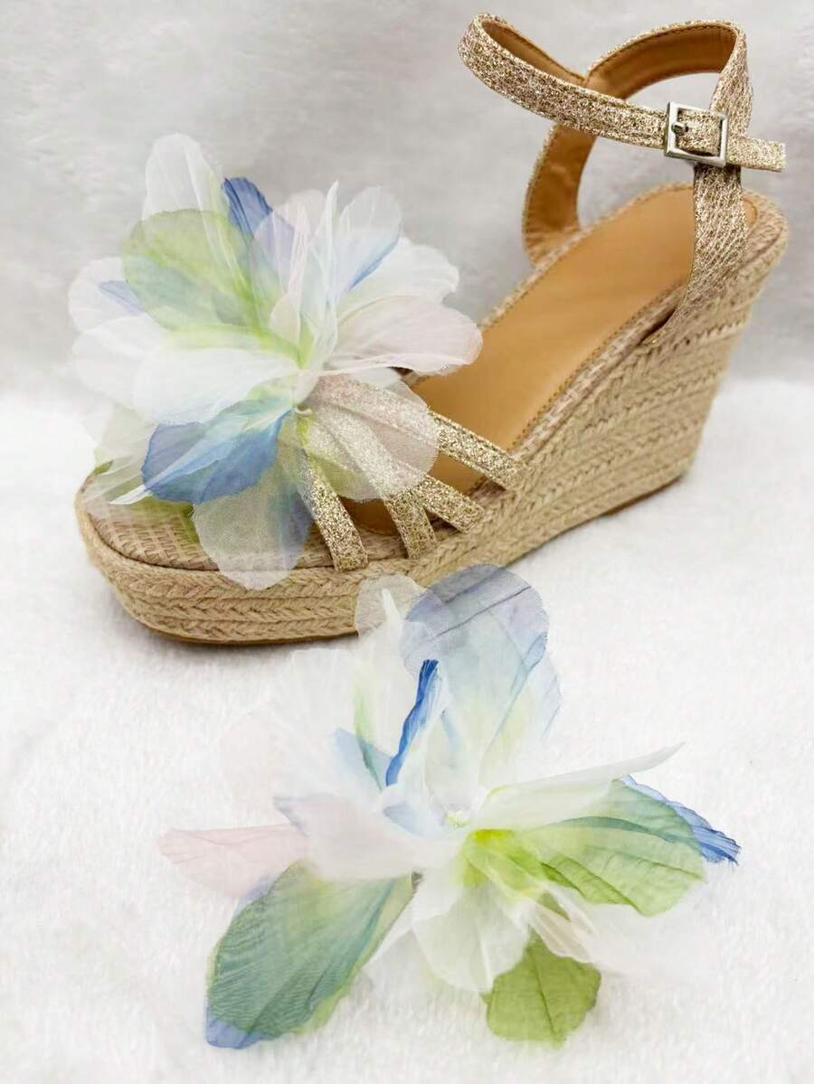 1 Cặp kẹp giày cao gót ren hoa 3D ombre bằng vải organza mới, thời trang và thanh lịch, phụ kiện trang trí giày có thể tháo rời dành cho nữ. - hồng, xanh lá cây và xanh dương - Xem 1