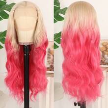 13X4 Ombre Pink Lace Front Wigs Transparent HD Lace Ombre Pink To White Body Wave Synthetic Hair, Pre-Plucked Glueless 28 Inch Long Wave Wig With 180% Density Ombre Red Wigs For Women & Men, All Ethnicities, Party & Daily Wear, Preplucked Hairline - Màu hồng ombre - Xem 6