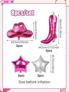 8 piezas Decoraciones de fiesta de vaquera disco, que incluyen botas de vaquero, sombrero de disco y globos de estrella de papel de aluminio; adecuado para fiesta de cumpleaños retro de los 80/90, fiesta temática "¡Vamos chicas!", despedida de soltera con tema occidental, decoración de "Último rodeo" para la despedida de soltera - Multicolor - Ver 2
