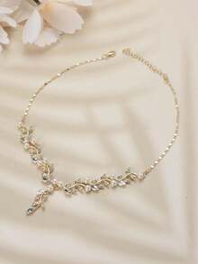 3pcs Rhinestone Leaf Decor Jewelry Set Halloween White Rhinestone - Vàng - Xem 2