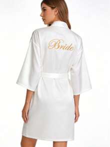 White Satin Bride Embroidered Lace Robe, Bridal Wedding Morning Robe, Bridesmaid Loungewear - Pengantin Putih - View 8
