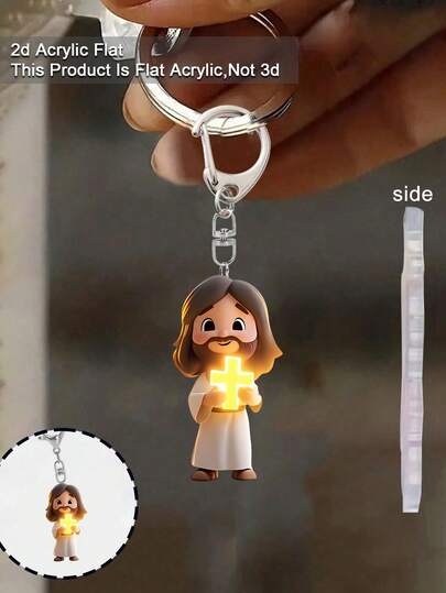 Llavero de Dios de acrílico 2D, colgante de acrílico de fe, accesorio de bolso de Cristo, colgante de espejo retrovisor de fe, diseñado con Dios sosteniendo una cruz brillante, perfecto para agregar un toque significativo y de moda a llaves, bolsos o mochilas. Muy adecuado para figuras religiosas, creyentes o cualquiera que aprecie los accesorios inspirados en la fe. Muy adecuado para uso diario, como regalo para amigos o familiares, o como recordatorio de la fe cuando se viaja o se cometen errores.