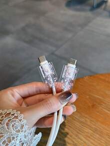 3件套波浪形充电线保护套，UV喷漆粉色蝴蝶结和爱心图案，适用于20W英规苹果快充，防止线缆损坏 - 彩色 - 查看 5