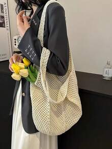 Bolso de playa tejido de verano, bolso de hombro de malla de moda, bolso de viaje - Multicolor - Ver 5