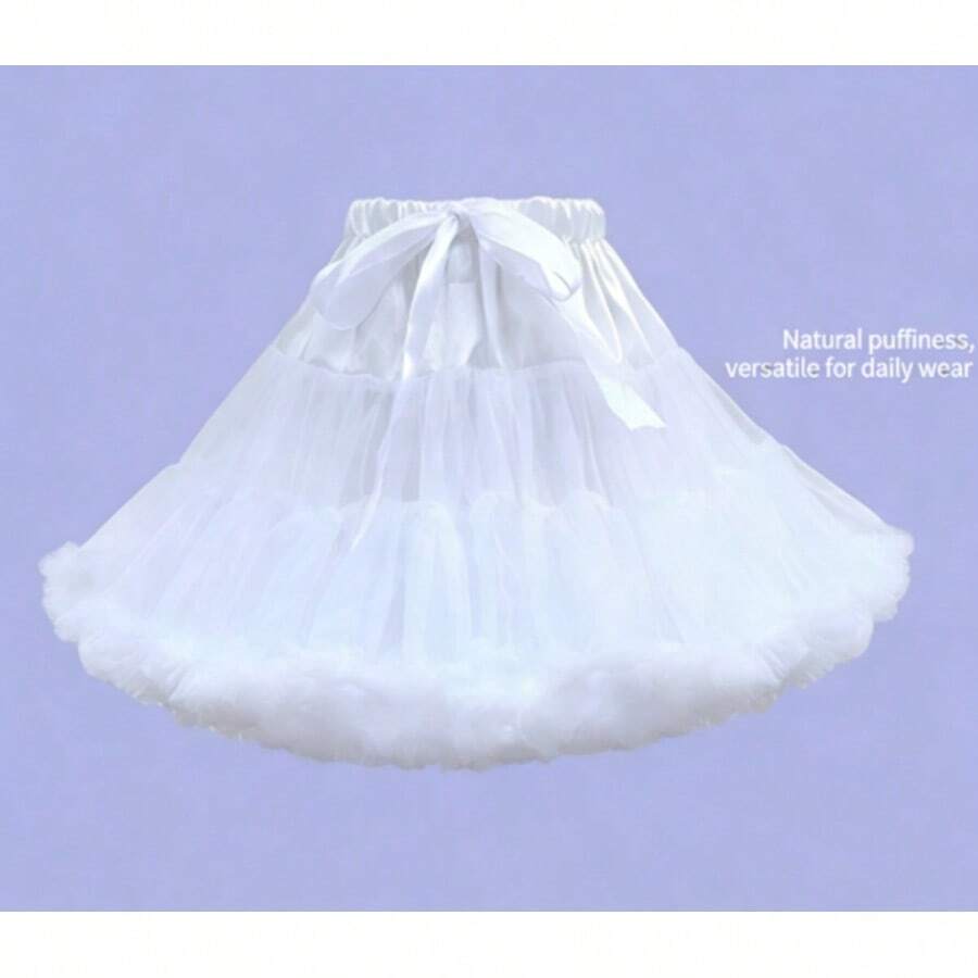 55cm Long White Fluffy Tulle Skirt, Suitable For Cosplay, Wedding, Ball, Lolita, Daily Wear - Multicolor - View 1