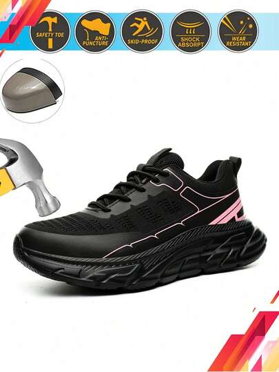 Pink Colored Safety Shoes, Fashionable, Anti-Collision, Pressure Resistant, Puncture Resistant, High-Quality Plastic Toe Caps, Insulated And Heat-Insulating, Comfortable And Lightweight, Breathable, Outdoor Sports Shoes, EVA Soles, High-Quality Work Shoes, Industrial Construction Shoes, Comfortable Outdoor Work Shoes For All Seasons, Suitable For Warehouse, Outdoor, Restaurant, Distribution And Training Purposes
