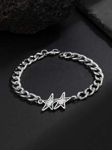 1 chiếc vòng tay dây xích hình ngôi sao phong cách punk thời trang, trang sức tối giản dành cho nam giới, phụ kiện thường ngày. - Ngôi sao - Xem 4