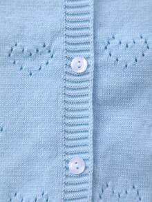 Girls' Spring/Summer Heart Pattern Lace Design + Openwork Heart Pattern Knitted Round Neck Cardigan, Gentle And Elegant, Suitable For Outings, Gatherings Or Play - Baby Blue - View 3