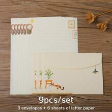 9 piezas de papel de carta estilo chino con diseño adorable de gatos, sobres occidentales exquisitos y adorables - Rectángulo - Ver 10