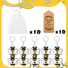 15/30 pièces Faveurs de fête thème abeille avec couronne, mignon, pot de miel, nid d'abeille et porte-clés tournesol, 10 pièces étiquettes et 10 pièces sacs cadeaux, cadeaux pour anniversaire, fête des mères, remise des diplômes, faveurs de mariage, pendaison de crémaillère, fournitures pour baby shower et shower de mariage - Thème des abeilles - Voir 23