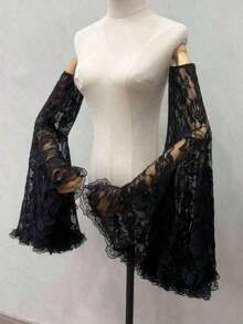 1pc Black Lace Puff Sleeve Lace Trim Dark Gothic Bride Sleeve Decor Set Autumn Accessories - White XL - View 2