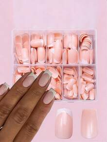 120 Pieces Of Square All-Over Pressing White-Edge Powder-Style French Manicure Stickers Press On Nails - White - View 5