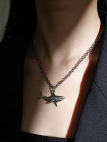 1 chiếc mặt dây chuyền hình cá mập thời trang, kiểu dáng tối giản, đa năng, sáng tạo, độc đáo, được ưa chuộng, vòng cổ cá mập phong cách hip-hop rock cá tính, món quà tinh tế phù hợp để đeo hàng ngày, dự tiệc, gặp gỡ bạn bè, đi du lịch. - Bạc - Xem 3