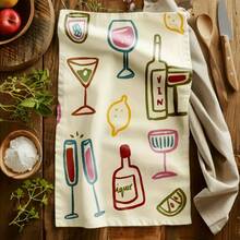 2D Flat Pattern Kitchen Towel,Designed With A Painting Of Wine And Glasses On A White Background. Made From Ultra-Fine Fibers, These Towels Are Absorbent, Quick-Drying, And Machine Washable.1/2/4/6/8 Pcs,,Various Holiday,Valentine's Day ,Easter, Mother's Day,Father's Day,Halloween, Thanksgiving ,Christmas,Birthday's Perfect,Gifts. - 混色 - 查看 8