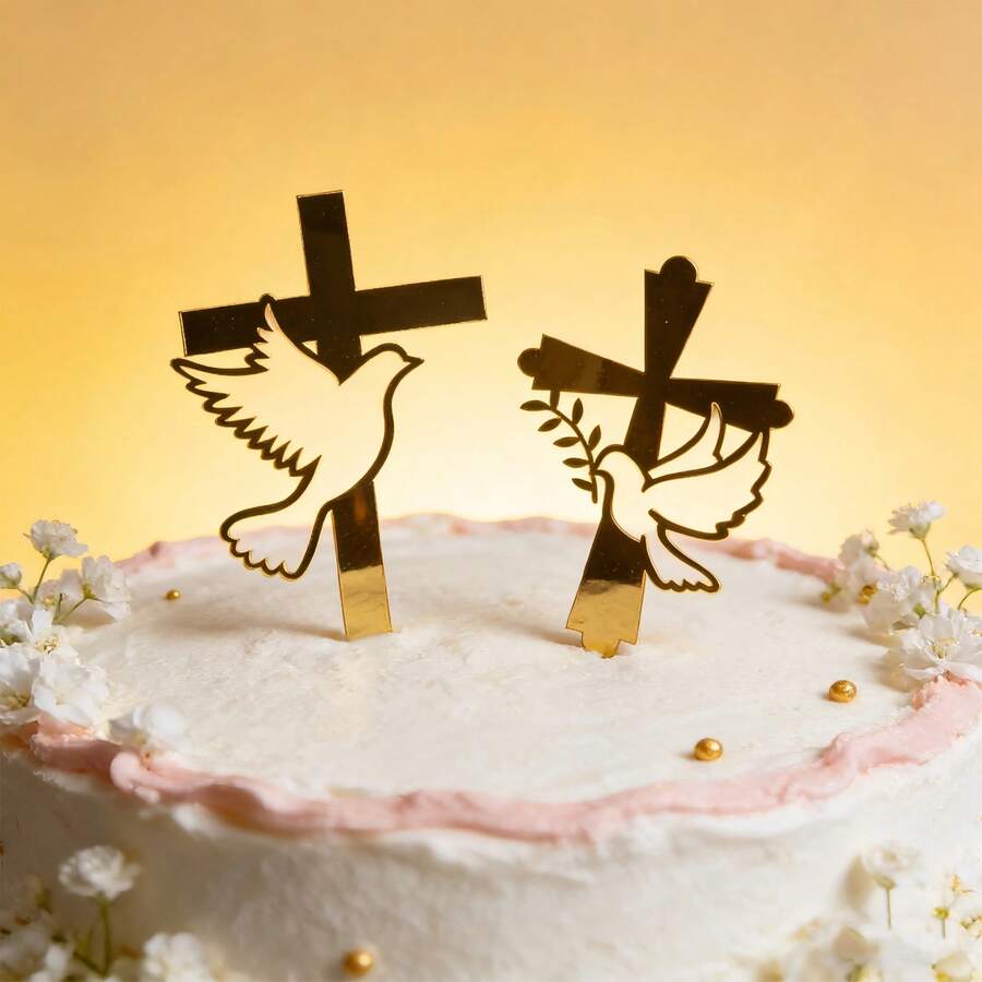 5件套鸽子十字架亚克力镜面蛋糕装饰,适用于初领圣餐蛋糕、婴儿派对蛋糕、生日蛋糕等,DIY蛋糕装饰用品,基督教派对用品,蛋糕装饰,蛋糕,派对装饰,家居装饰 - Faith Dove 11 - 查看 1