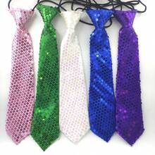 Children's Sequin Tie For Kids' School Performances, Stage Shows, Carnival, Shiny, No-Need-To-Tie Reflective Tie - 螢光黃 - 查看 1