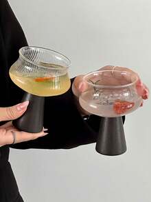 1pc Creative Luxury Wood Leg Glass Cup, High-End Niche Juice Cup, Wine Glass, Champagne Glass, Suitable For Water, Milk, Oatmeal, Tea, Juice, Coffee, Beverages, Applicable For Cafe, Home, Restaurant, Party, Ball, Office, Father's Day Gift, Mother's Day Gift, Gift For Friends, Boyfriend/Girlfriend, Family, Teachers, Colleagues, Halloween Gift, Christmas Gift - Multicolor - View 6