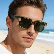 1pc Men's Square Frame High-Quality Fashionable Glasses, Suitable For Vacation, Travel, Party, Beach, And Daily Wear - Multicolor - View 7