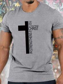 Men's Graphic T-Shirt With Slogan - 灰色 - 查看 1