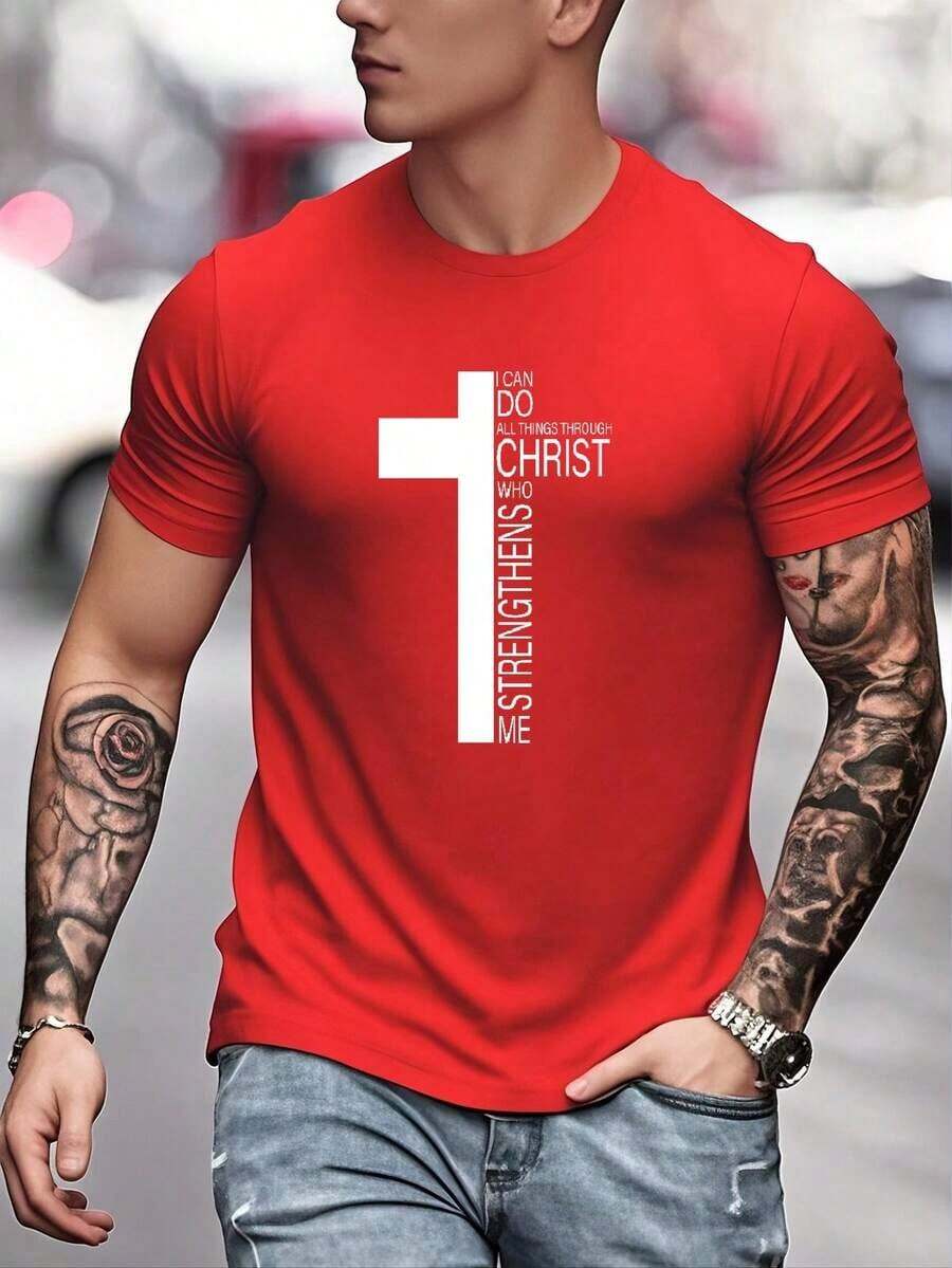 Men's Graphic T-Shirt With Slogan - Red - View 1