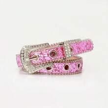 1pc Women's Rhinestone & Hollow Sequin Y2K Style Belt, Suitable For Halloween, Summer, School Autumn Occasions - Hot Pink - View 1