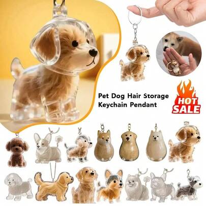 Transparent Dog Hair Storage Container Adorable Pet Keepsake Capsule Pendant With Key Ring For Pet Lovers DIY Memorial Keychain