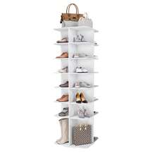Étagère à chaussures rotative à 7 niveaux, organisateur de chaussures autoportant pivotant à 360°, tour de rangement avec base haute, plateau tournant pour le rangement, peut contenir 28 paires de chaussures (7 niveaux, blanc) - Voir 10