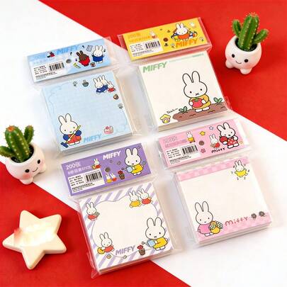  1pc Cute Miffy Rabbit Colorful Square Memo Pad, Portable Scratch Pad And Message Book, Random Style, Ideal Easter And Spring Festival Gift, Perfect Classroom Party Favor, Random Style