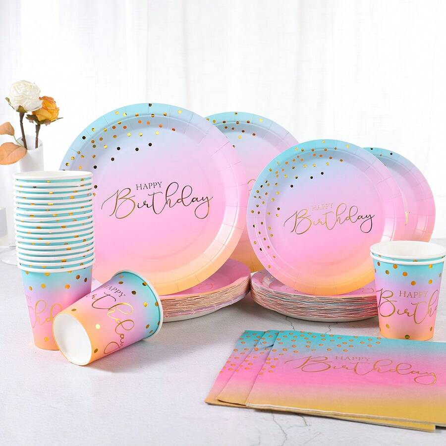 Bộ đồ dùng ăn uống sinh nhật chấm bi mềm mại, đĩa, cốc và khăn giấy dùng một lần kích thước 7/9 inch, thích hợp cho tiệc sinh nhật, tiệc lễ hội, họp mặt, dã ngoại, lễ kỷ niệm, tiệc cưới, tiệc trà, lễ tốt nghiệp, đồ dùng tiệc dùng một lần. - Nhiều màu - Xem 1