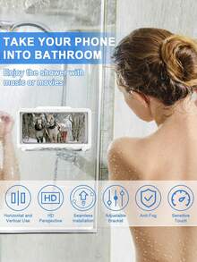 Giá đỡ điện thoại xoay 360° chống nước dùng trong nhà tắm - Vỏ chống sương mù cho màn hình cảm ứng độ nhạy cao, gắn tường không cần khoan, phù hợp với điện thoại thông minh từ 4"-7". - màu đen - Xem 5