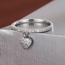 1枚简约心形设计立方氧化锆镶嵌戒指，母亲节女士礼物 - 彩色 - 查看 2