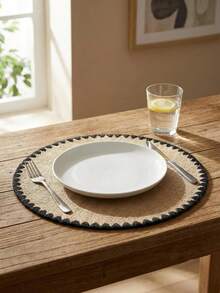 1pc/4pcs Jute Placemats, White Shell Embroidered Round Placemats, Multi-Color Options, Suitable For Dining Decor, Heat Insulation, Tabletop Decoration, Living Room Decor, Applicable For Daily Use, Weddings, And Various Festivals - White - View 8
