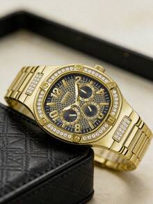 GUESS Duke GW0576G2 男士金色水晶镶嵌石英多功能日期腕表 - 黑色 - 查看 3