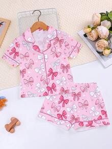 Bộ 2 món đồ ngủ dễ thương cho bé gái, màu hồng, họa tiết nơ và trái tim 3D, thời trang và đa năng, mềm mại và thoáng khí, vải chống cháy, món quà lý tưởng cho dịp lễ! - Hồng - Xem 11