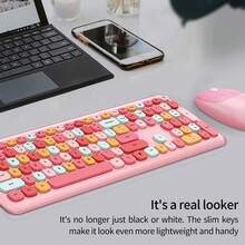 MOFii 666 2.4G Silent Wireless Keyboard & Mouse Combo, 110 Full-Size Retro Round Keys Cute Girly Style Office Peripherals, Includes USB Receiver, Compatible With Desktop & Laptop, Batteries Not Included - View 11