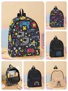 1 pieza Mochila con múltiples bolsillos impresa con consola de juegos de dibujos animados, de gran capacidad, versátil, de alta calidad, con cierre de cremallera, adecuada para niños y niñas, excelente para la escuela y actividades al aire libre - Multicolor - Ver 6