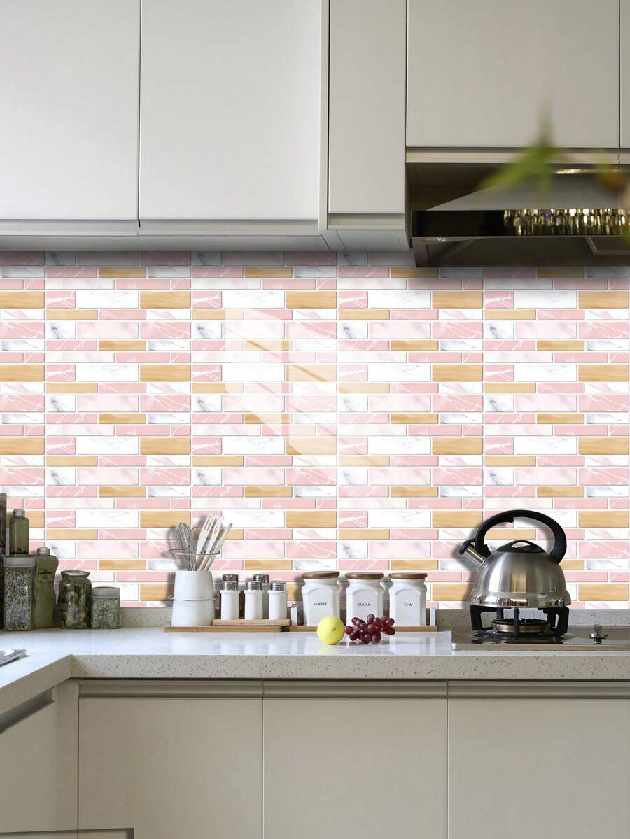 10Pcs Marble Pattern Self-Adhesive Removable Wallpaper, 3.97.8in/5.911.8in Rectangle Oil-Proof Easy To Clean Thickened Renter Friendly Wall Tile Sticker, For Kitchen Backsplash Bathroom Living Room Bedroom Dorm Rental Apartment Home Decor
