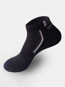 1/5/10 Pairs Selection | Breathable Comfortable Men's Socks - Black Casual Striped Letter Print Suitable For Sports And Daily Wear | Plus Size Loose Fit - Black - View 11
