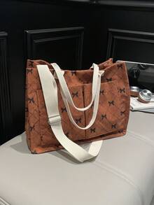 New Arrival Large Capacity Handbag For Women, Fashion Bow Design Multi-Pocket Shopping Tote Bag, Casual Commuter Shoulder Bag - Brown - View 11