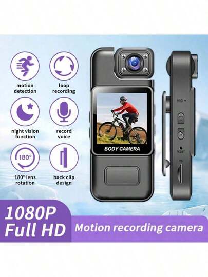 1个便携式运动相机，配备180°旋转镜头、彩色液晶屏、一键音频和视频录制功能、1000mAh可充电电池，迷你摄像机，适用于户外活动、骑行、跑步和旅行。